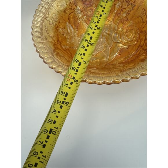 Marigold Carnival Glass Rose Pattern‎ Iridescent Bowl Decorative Vintage Dish 8” - Picture 8 of 9